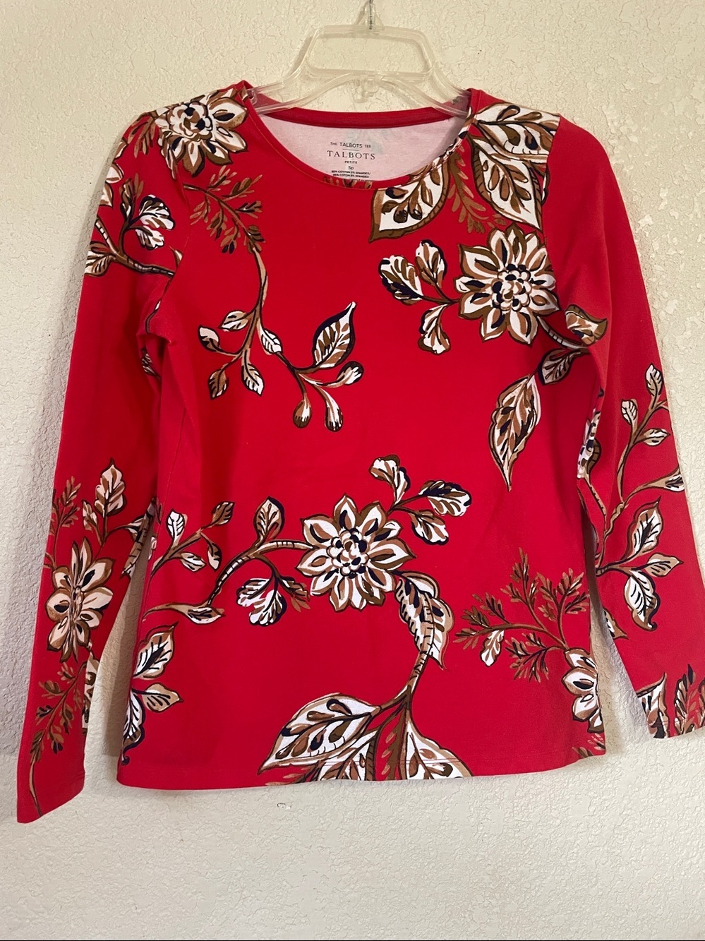 Talbots Red Floral  Long Sleeve Top
